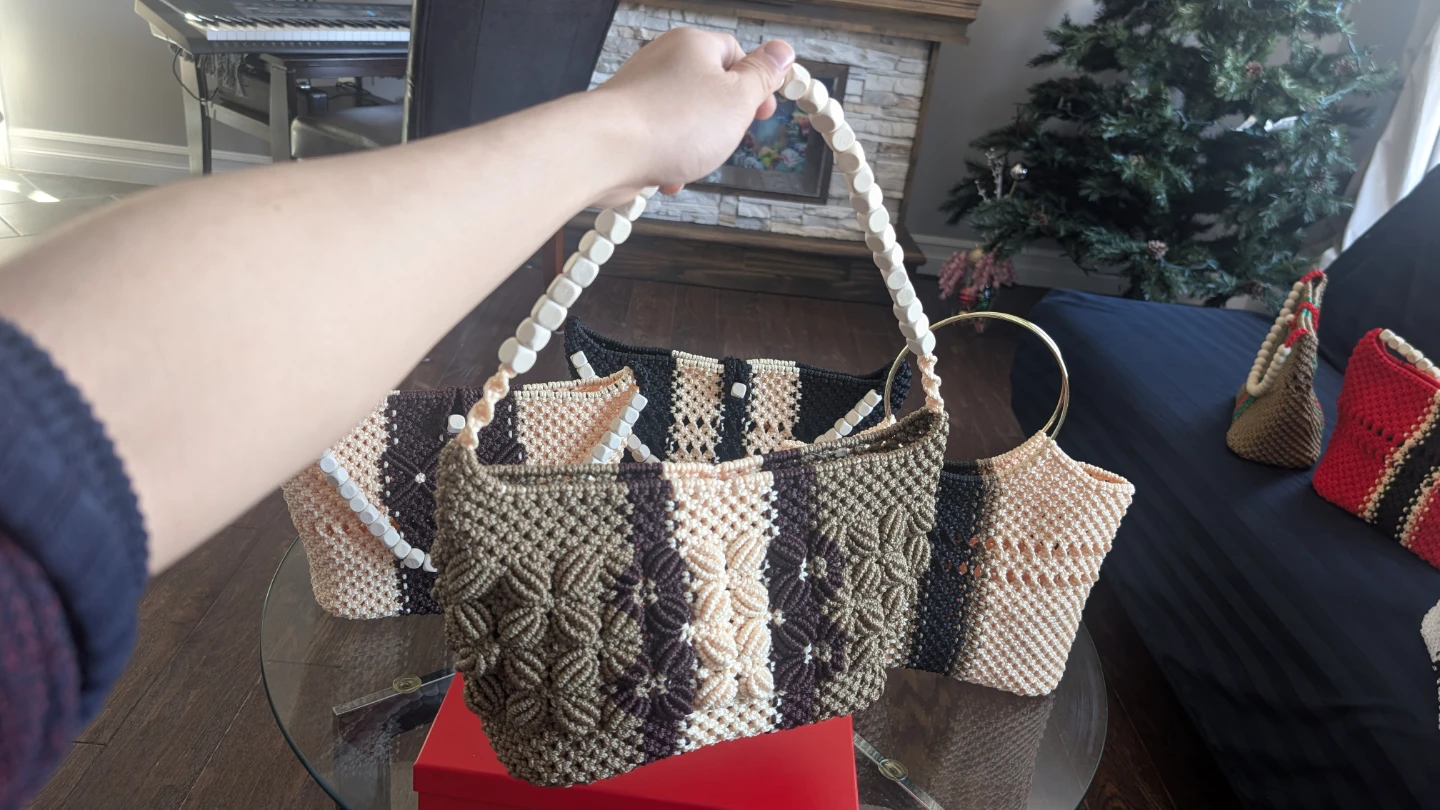 Macrame Shoulder Bag with Beaded Handle