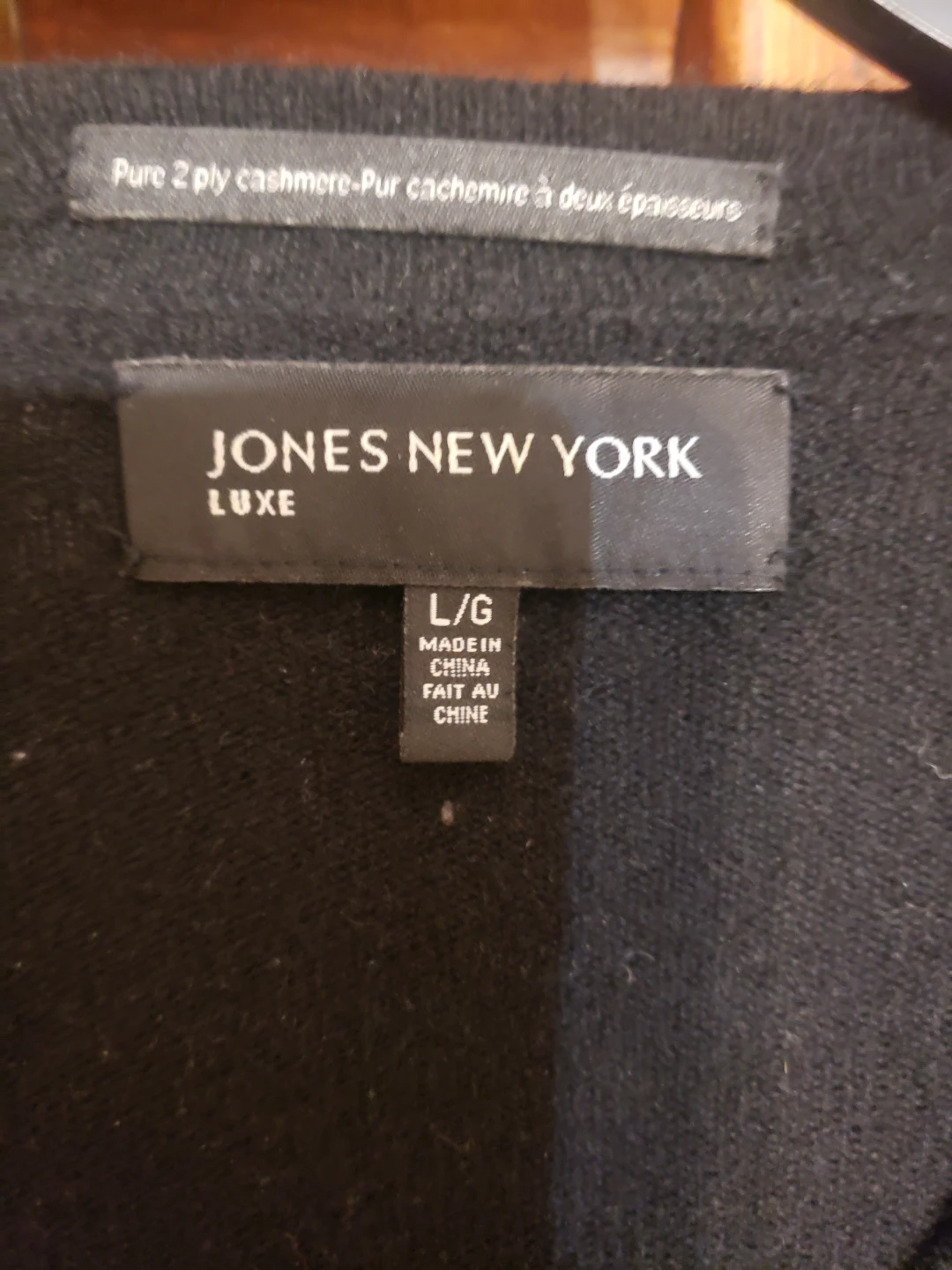 Jones New York Luxe Black Pure 2 Ply Cashmere Cardigan L/G
