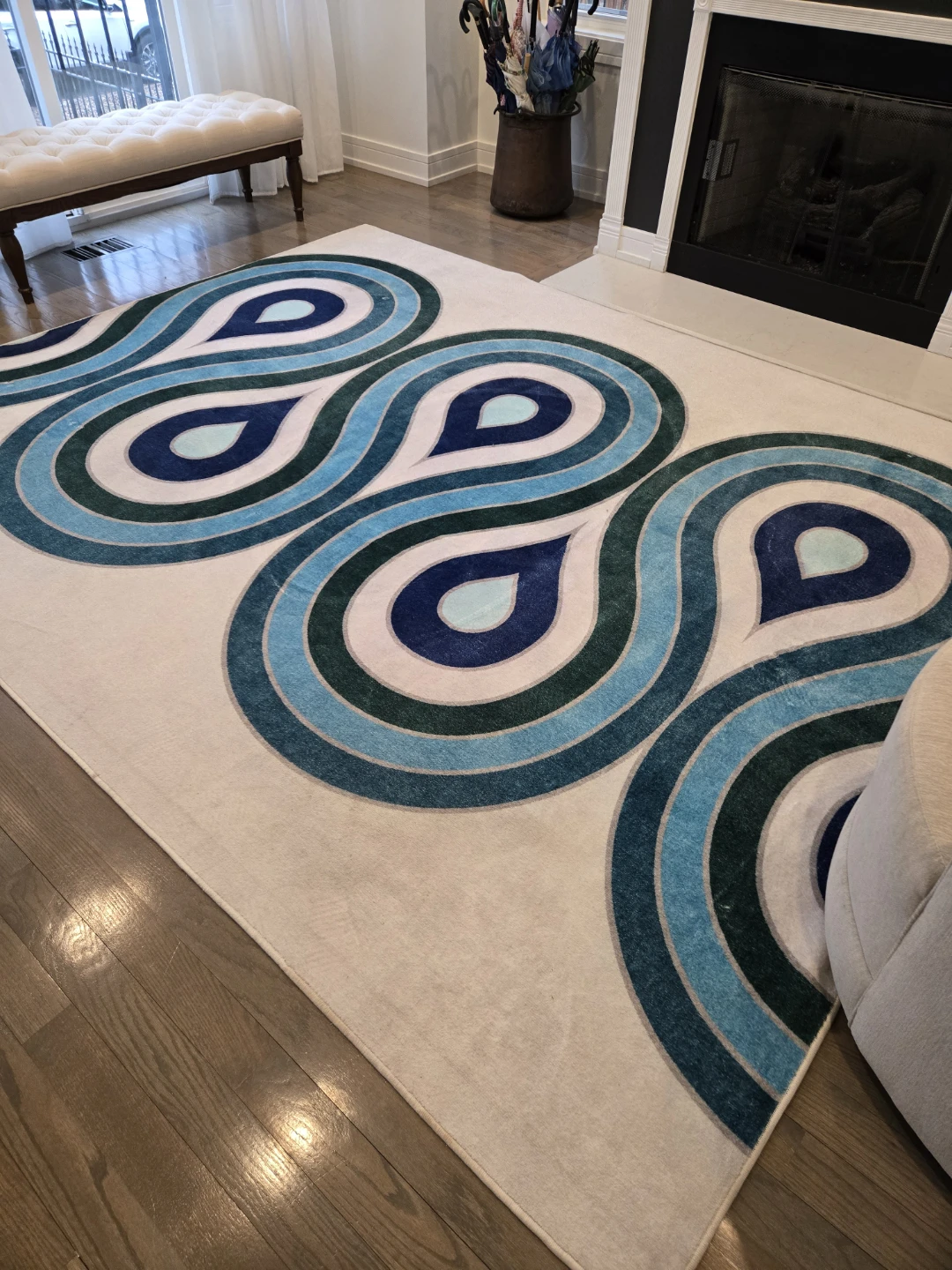 Cream and Blue Swirl Area Rug - photo 2