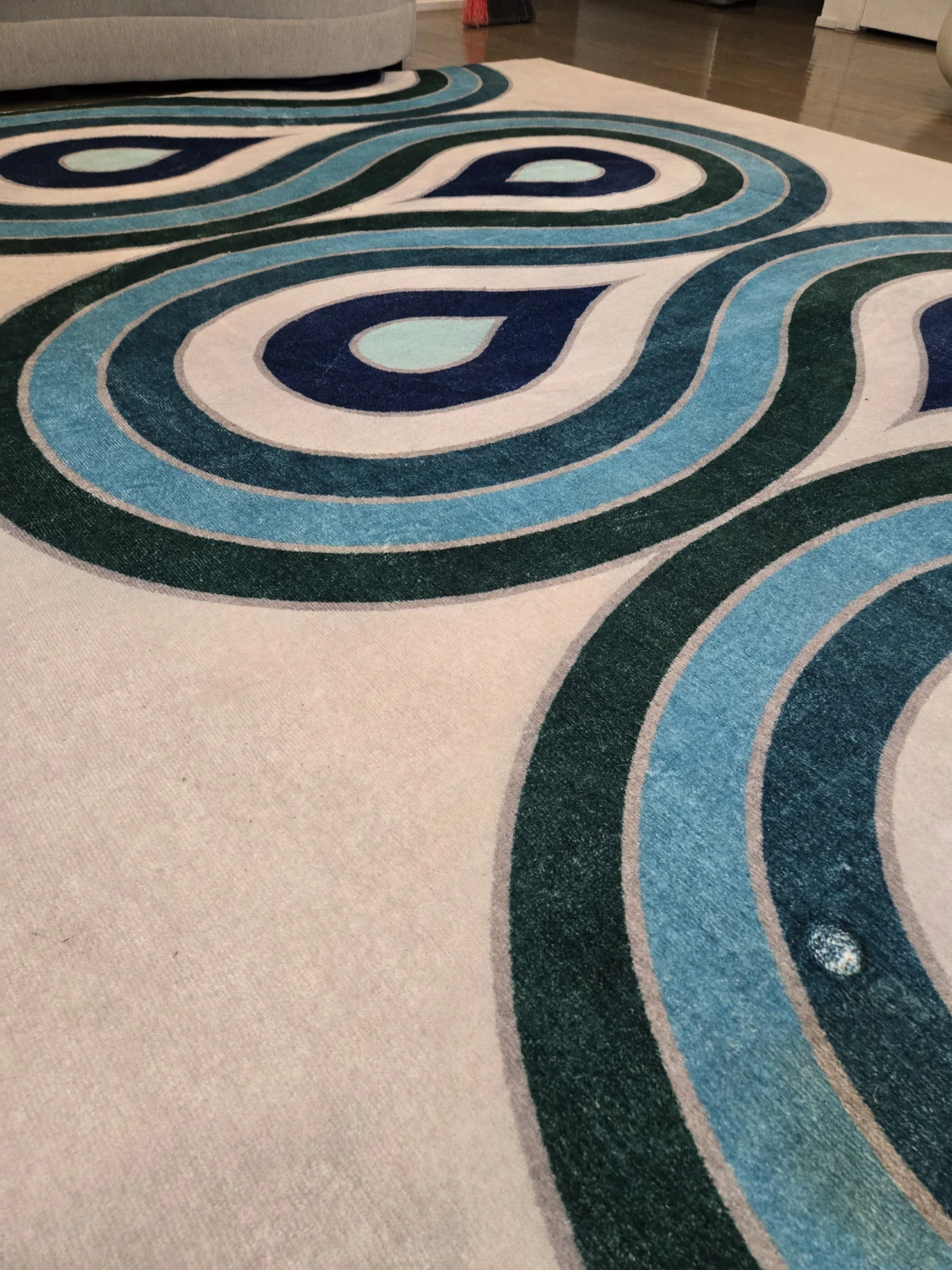 Cream and Blue Swirl Area Rug - photo 3