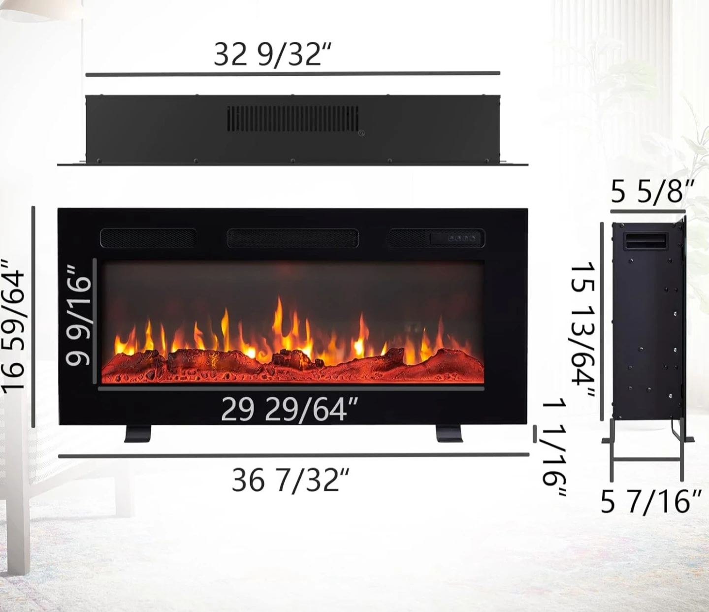 Black Electric Fireplace with Remote Control - photo 3