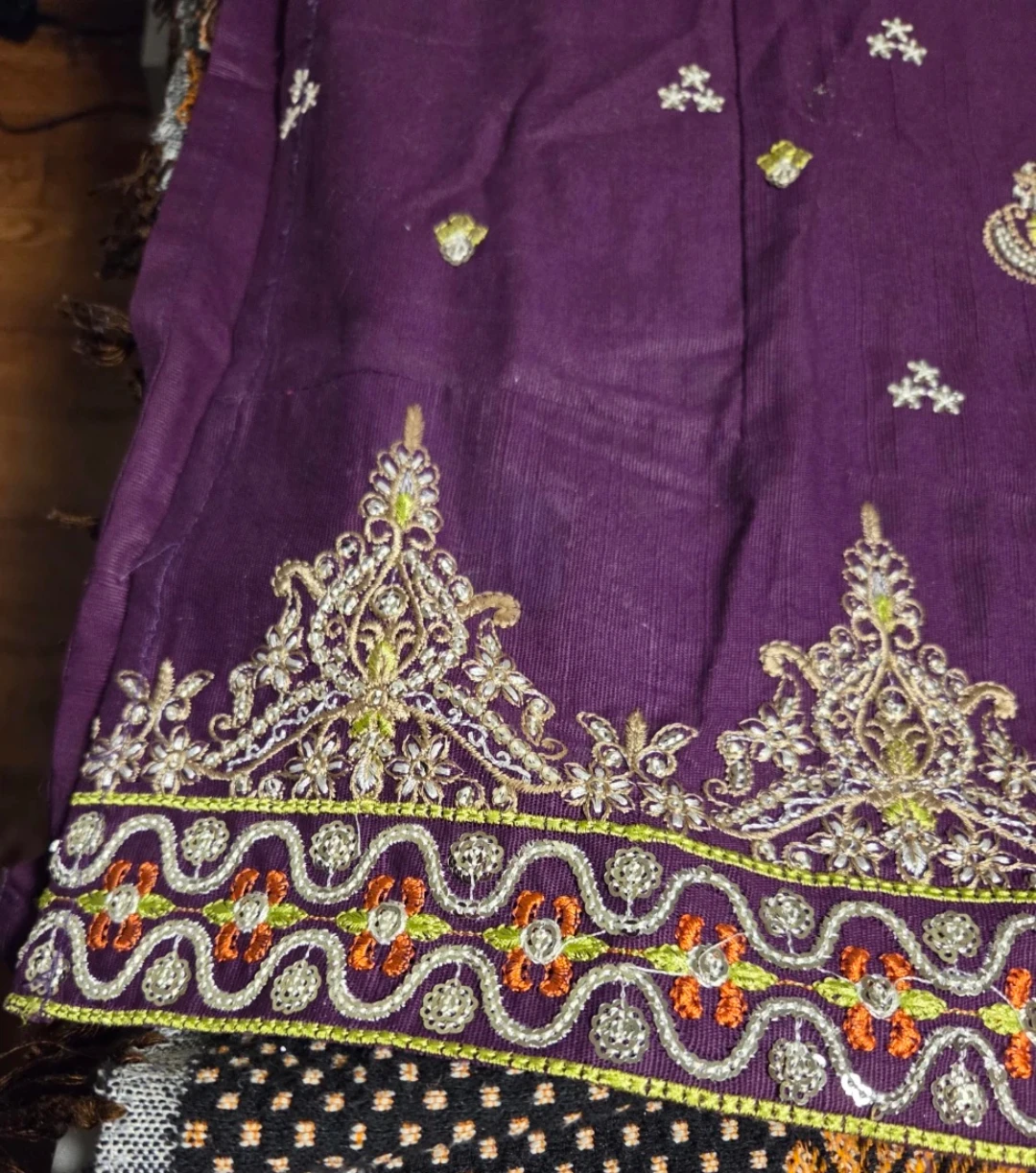 Kids Eid Purple & Green Embroidered Kurti - photo 4