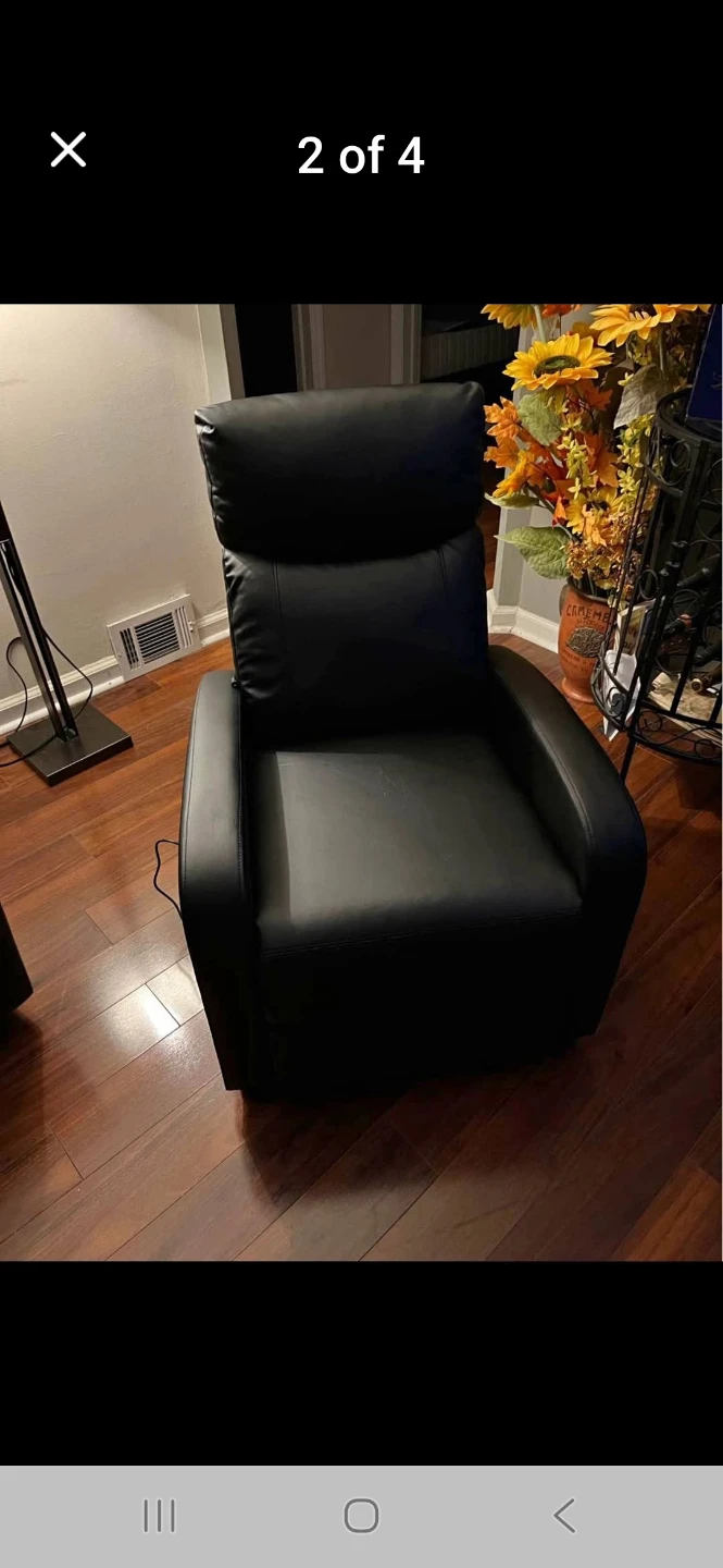 Black Leather Power Recliner Chair with Remote