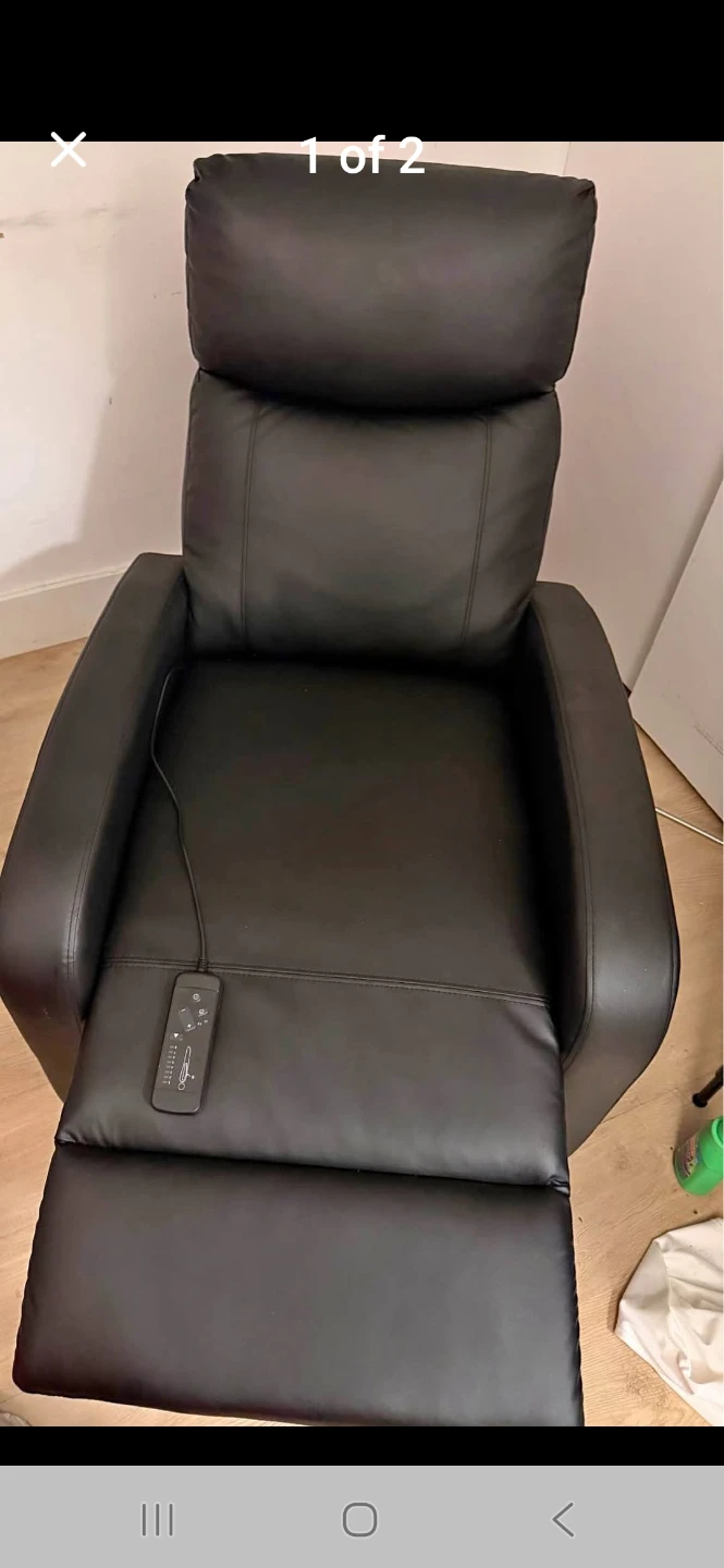 Black Leather Power Recliner Chair with Remote - photo 2