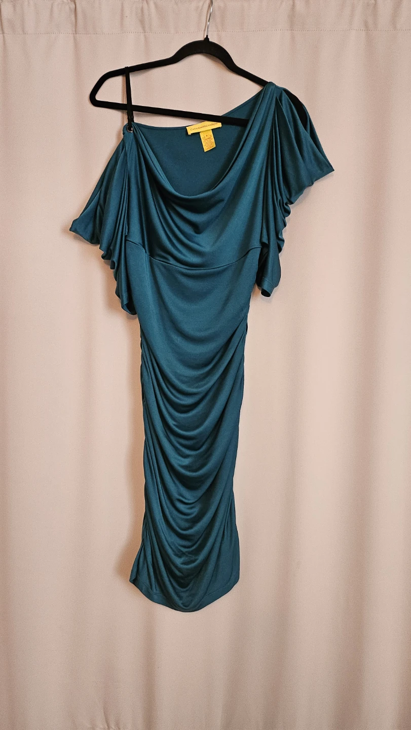 Catherine Malandrino Teal Ruched One-Shoulder Dress Size M