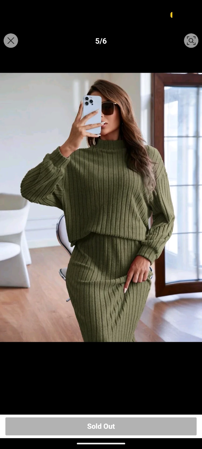 Solid Mock Neck Drop Shoulder Tee & Skirt Ribbed Set - photo 5