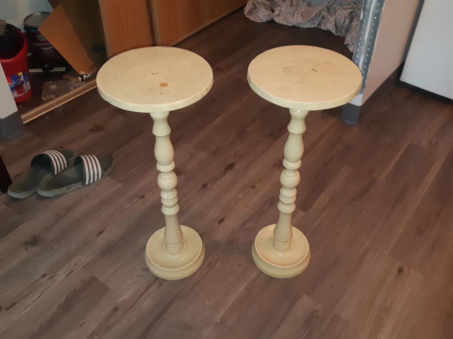 Pair of Cream Pedestal Plant Stands