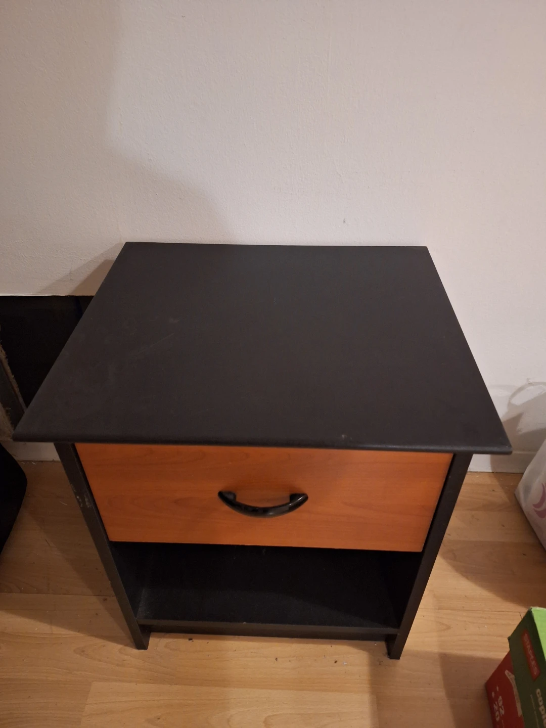 Black and Wood Nightstand with Drawer