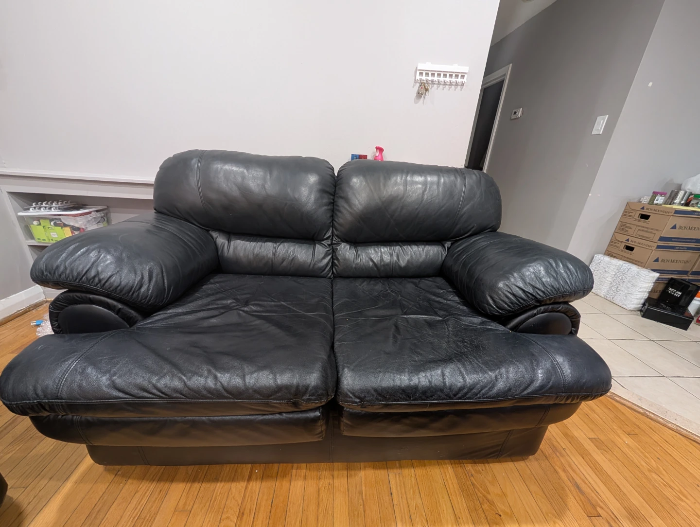 Black Leather Sofa - photo 2