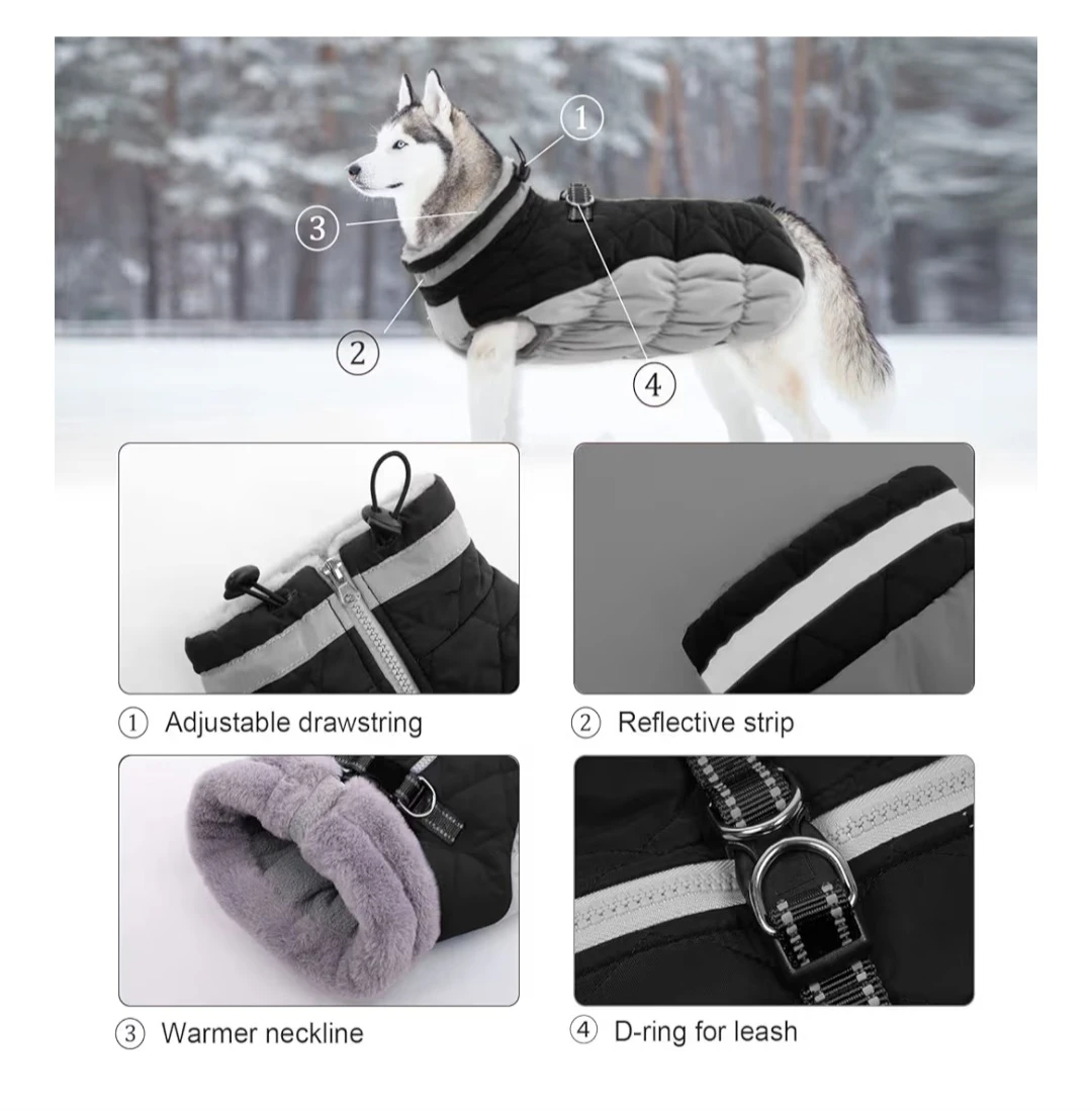 Puffer Dog Winter Jacket Vest - Black/Grey - photo 5