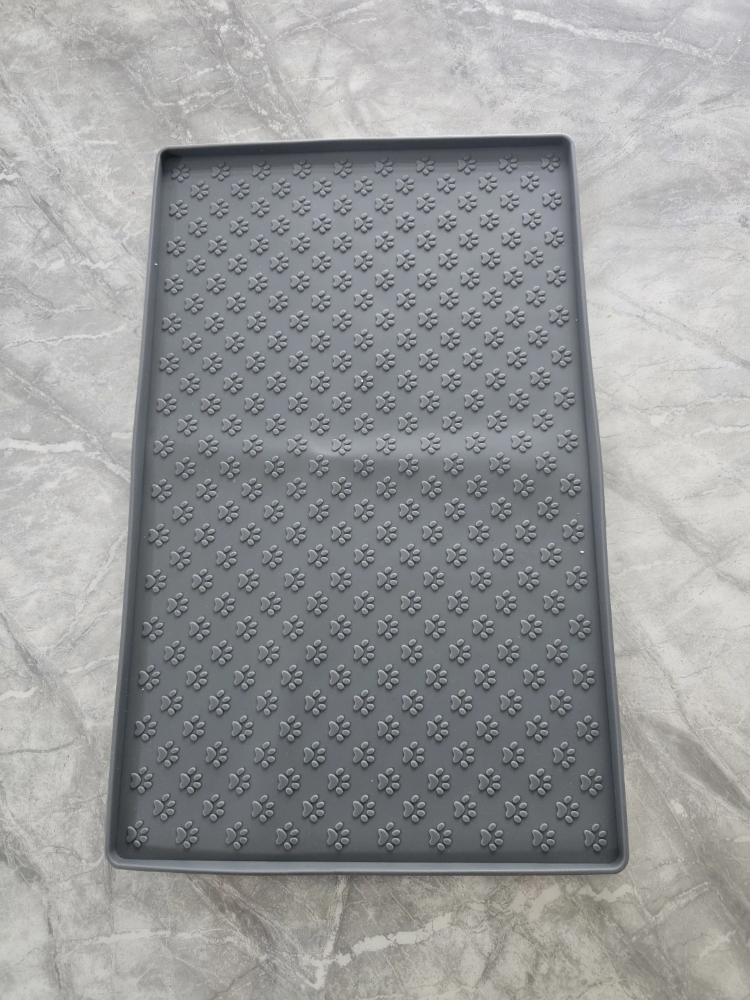 Grey Pet Food Mat with Paw Print Texture