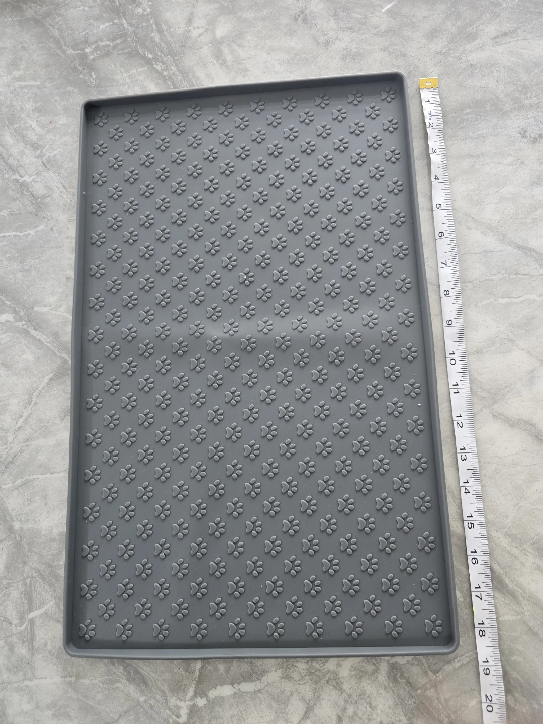 Grey Pet Food Mat with Paw Print Texture - photo 2