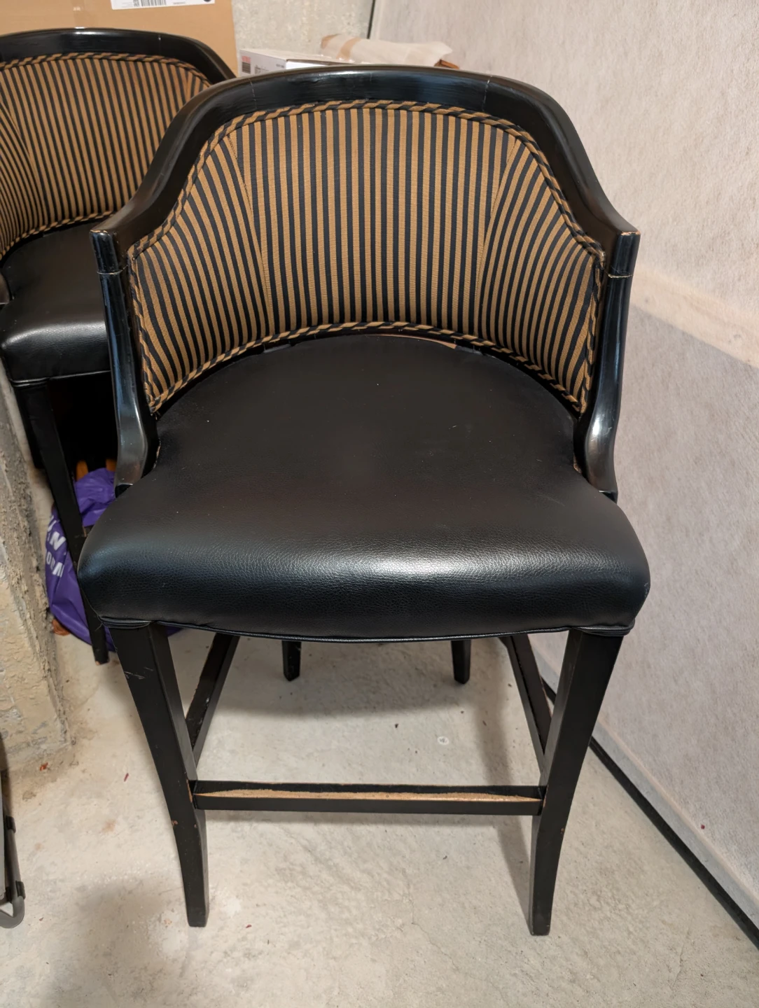 Black Bar Stool with Striped Back