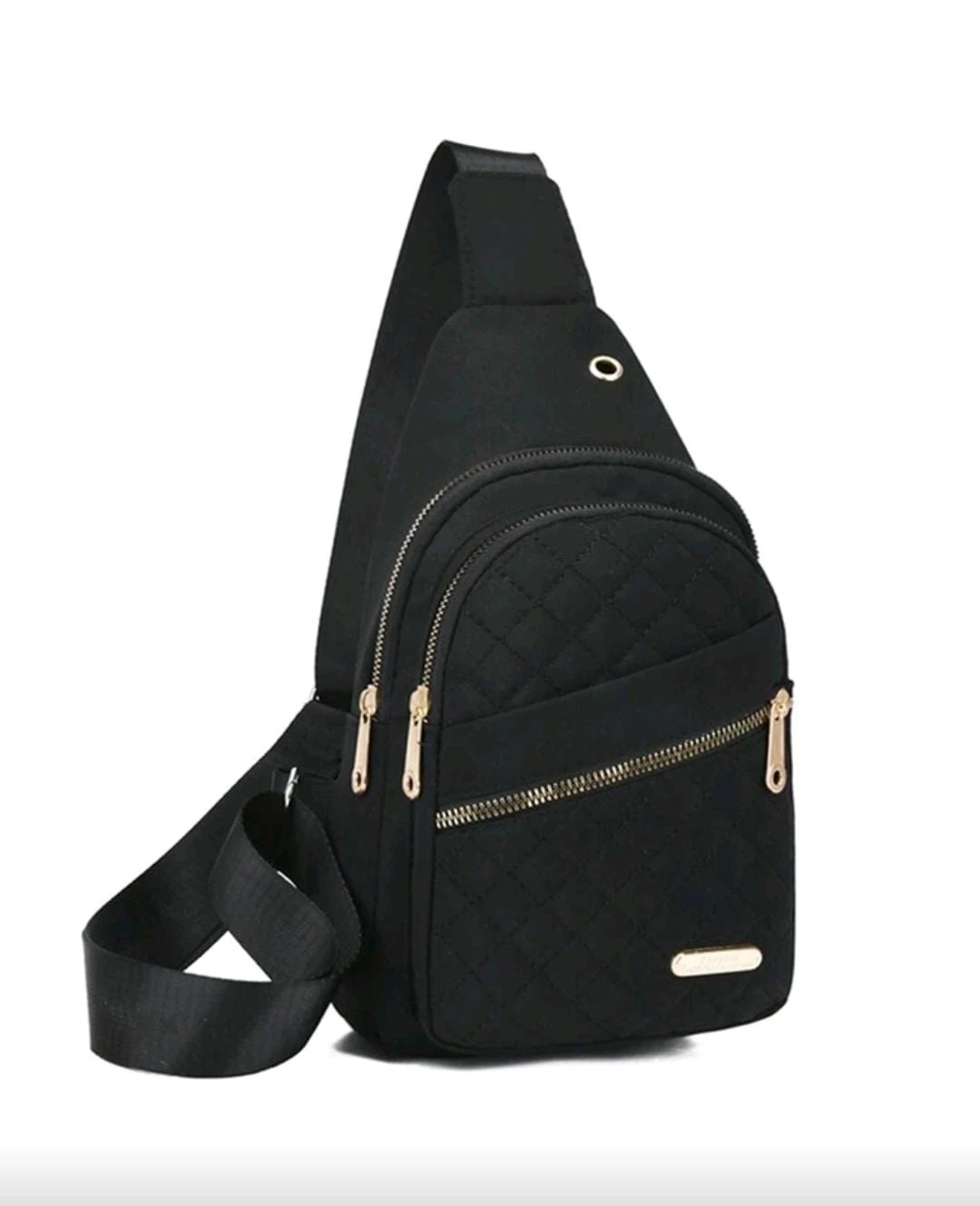 Black Quilted Sling Bag with Gold Hardware - photo 2