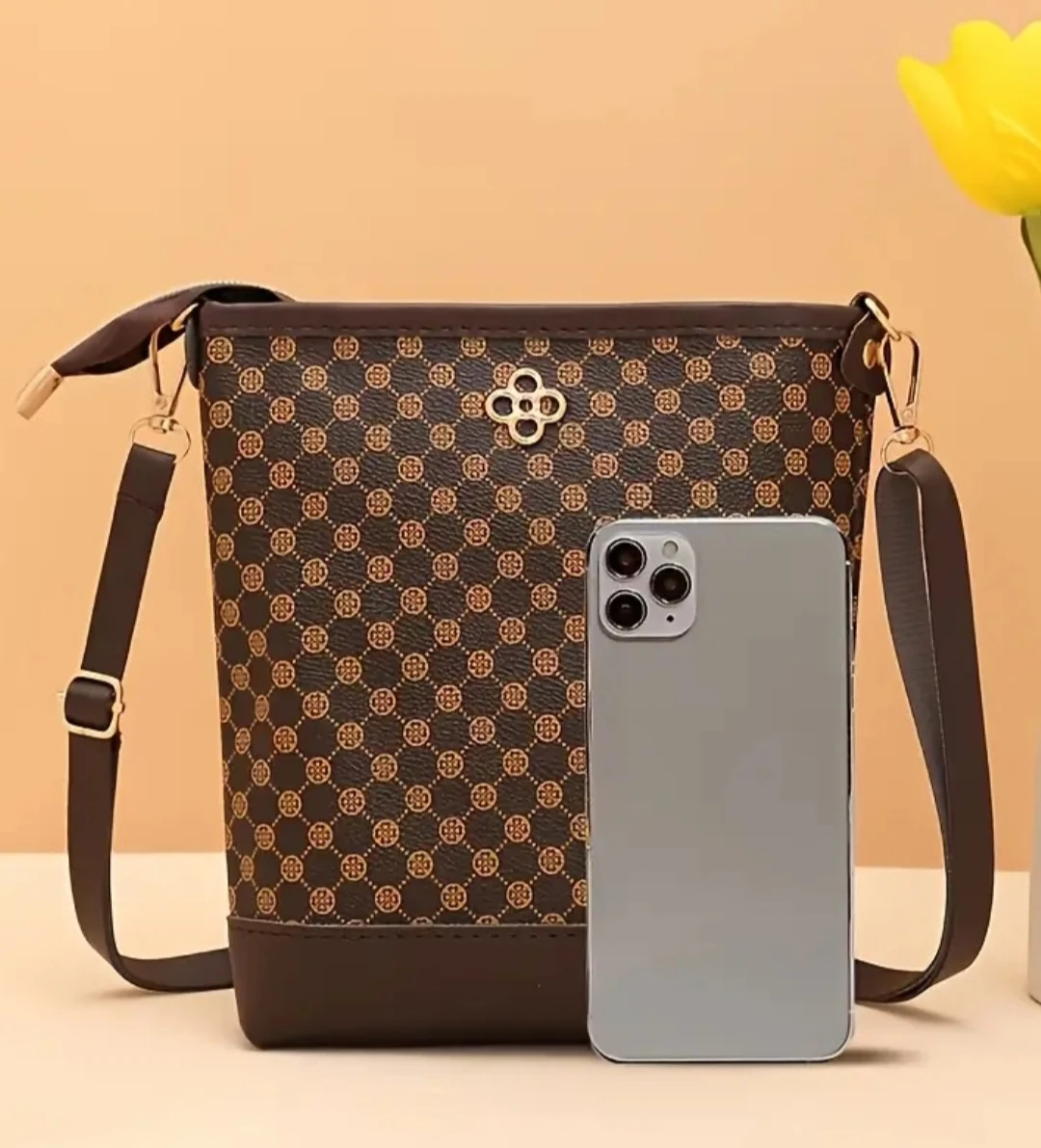 Brown Geometric Pattern Bucket Bag - photo 2