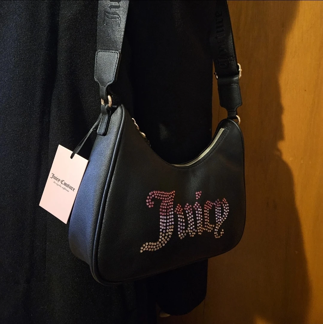 Juicy Couture Black Shoulder Bag with Rhinestone Logo