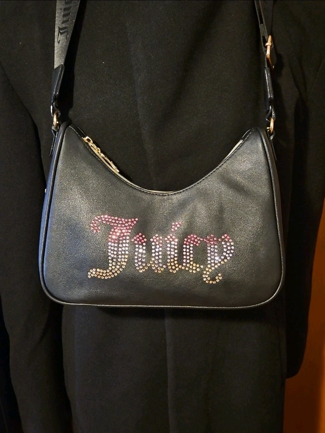 Juicy Couture Black Shoulder Bag with Rhinestone Logo - photo 4