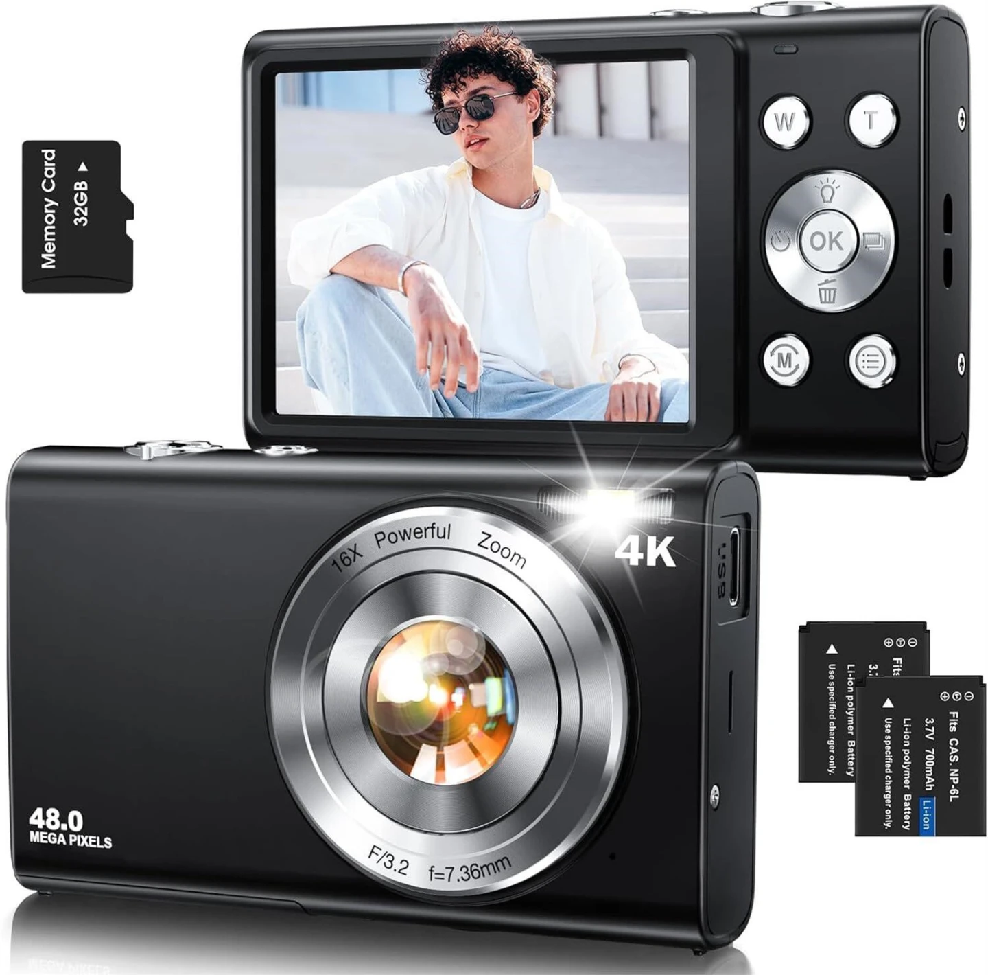 48MP 4K Digital Camera with 16X Zoom