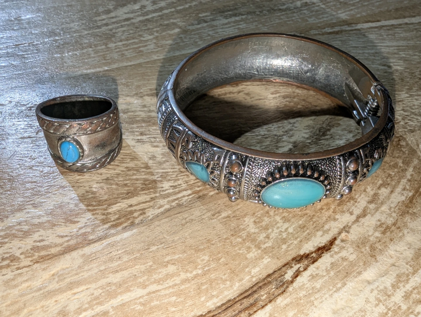 Silver Tone Bangle Bracelet with Turquoise Accents