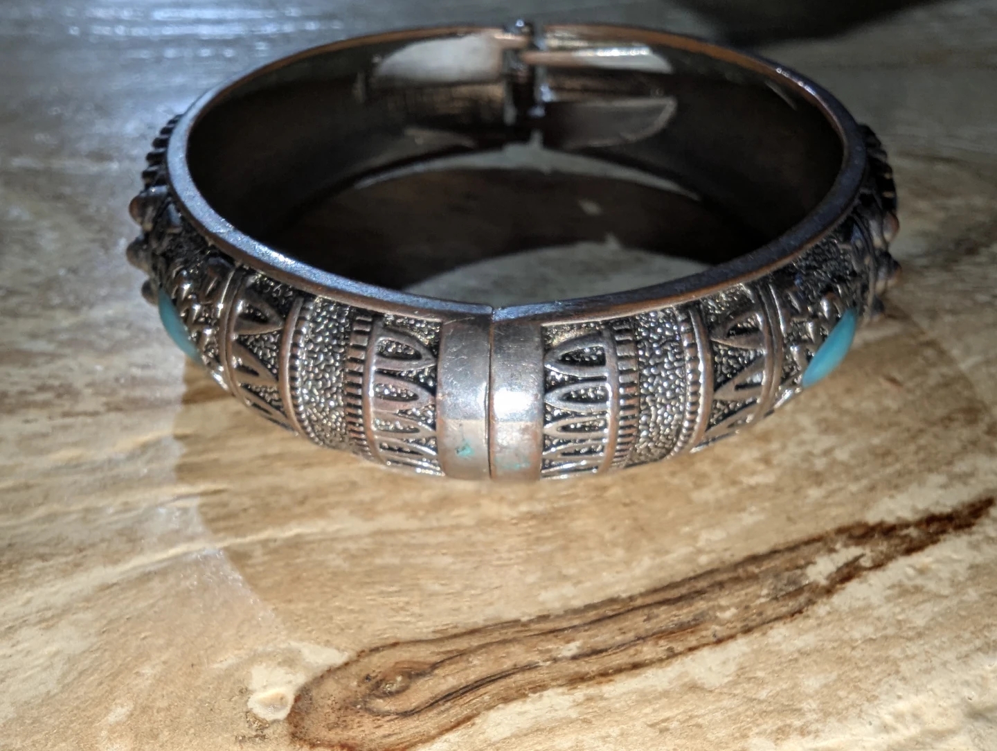 Silver Tone Bangle Bracelet with Turquoise Accents - photo 4