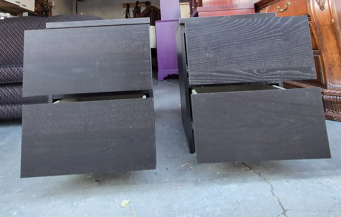 Two dark wood nightstands with drawers - photo 2