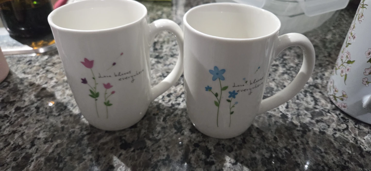 Set of 2 Ceramic Mugs with Floral Design