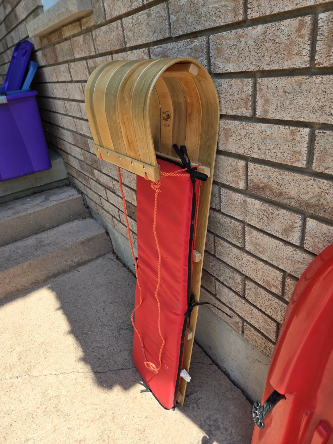 Wooden Toboggan Sled with Red Padded Seat - photo 2