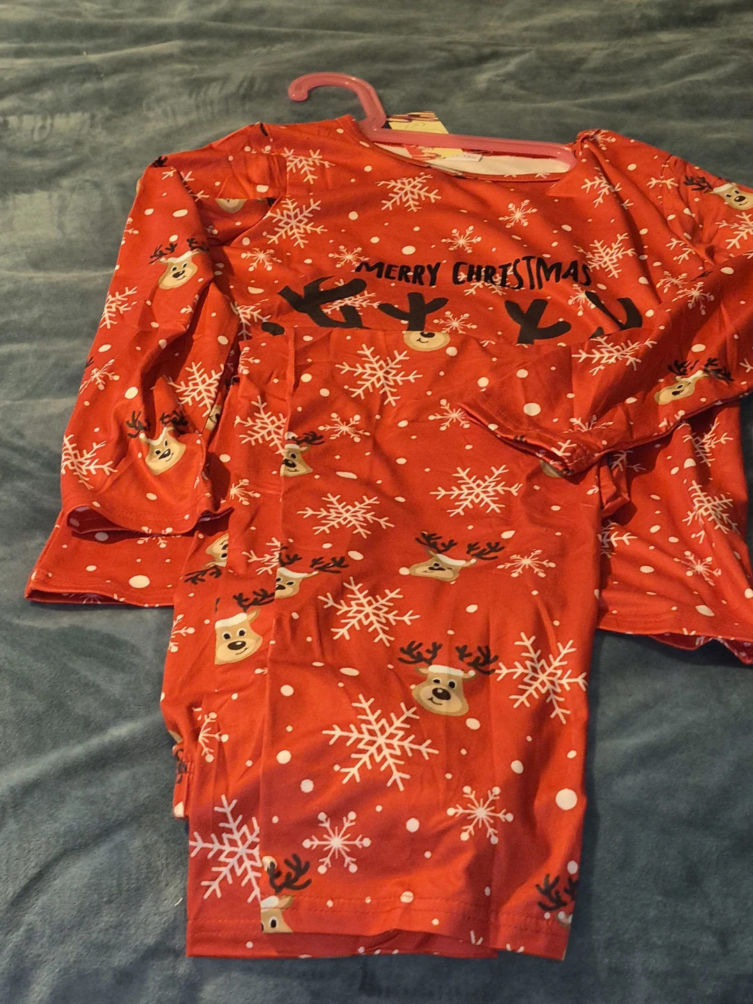 Red Christmas Pajama Set - Reindeer & Snowflakes