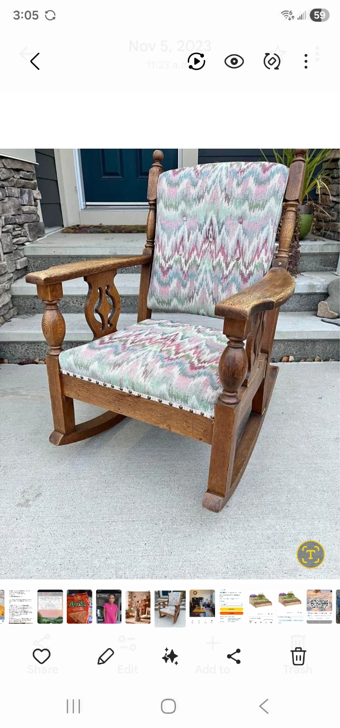 Wooden Rocking Chair with Floral Upholstery