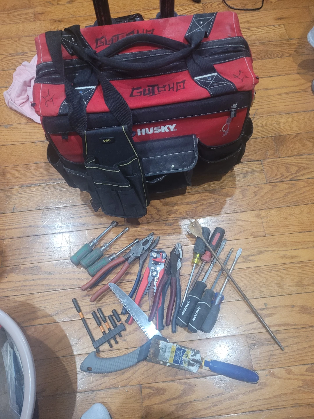 Husky Rolling Tool Bag with Assorted Hand Tools