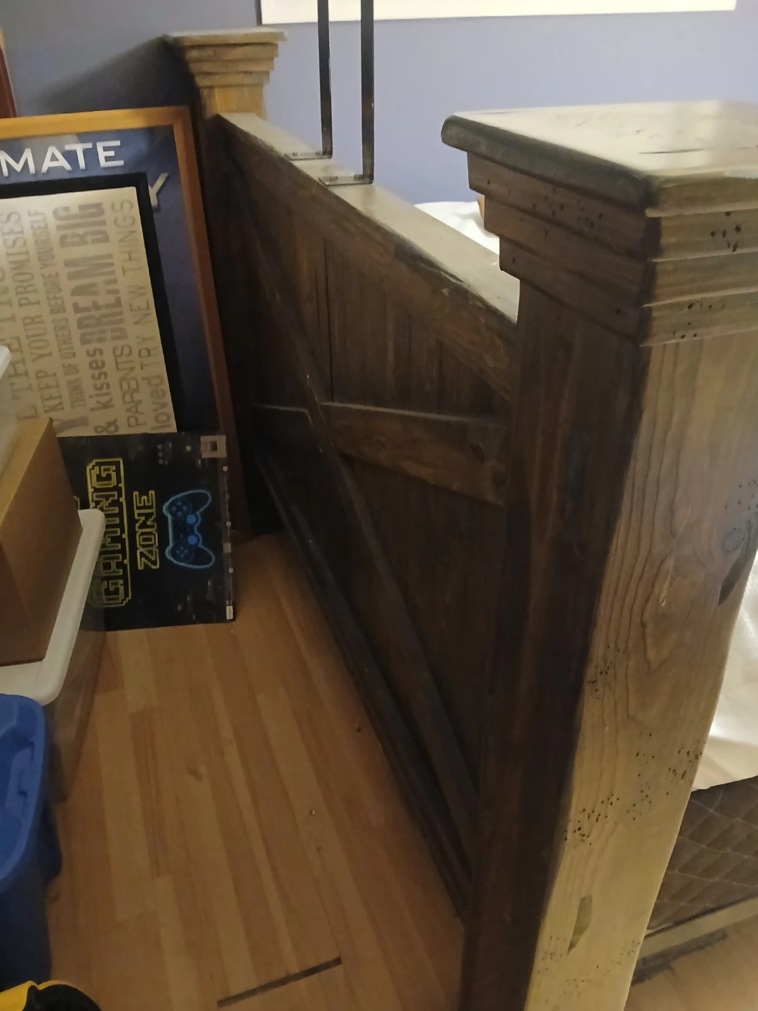 Rustic Wooden Bed Frame with Bear and Mountain Headboard - photo 4