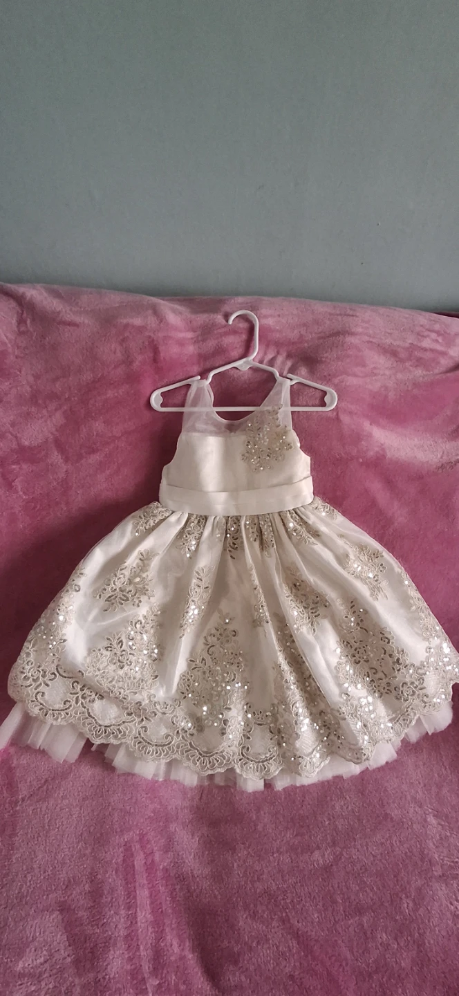 White Lace & Sequin Flower Girl Dress