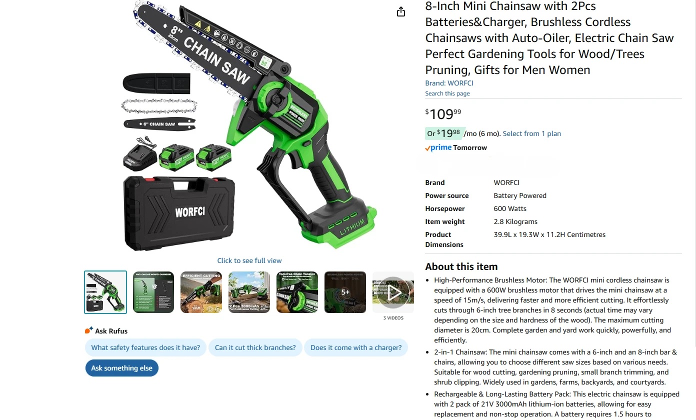 Brushless Cordless Chainsaw with 2 Batteries and Charger BNIB - photo 2