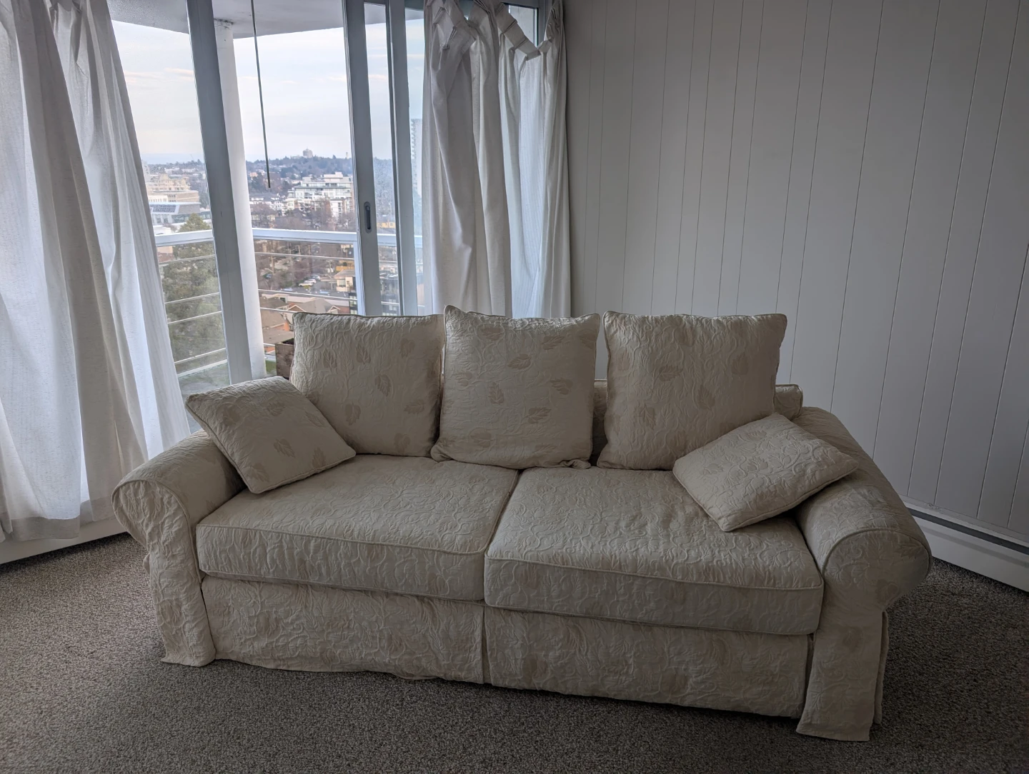 Cream Loveseat Sofa Set with Textured Floral Pattern - photo 5
