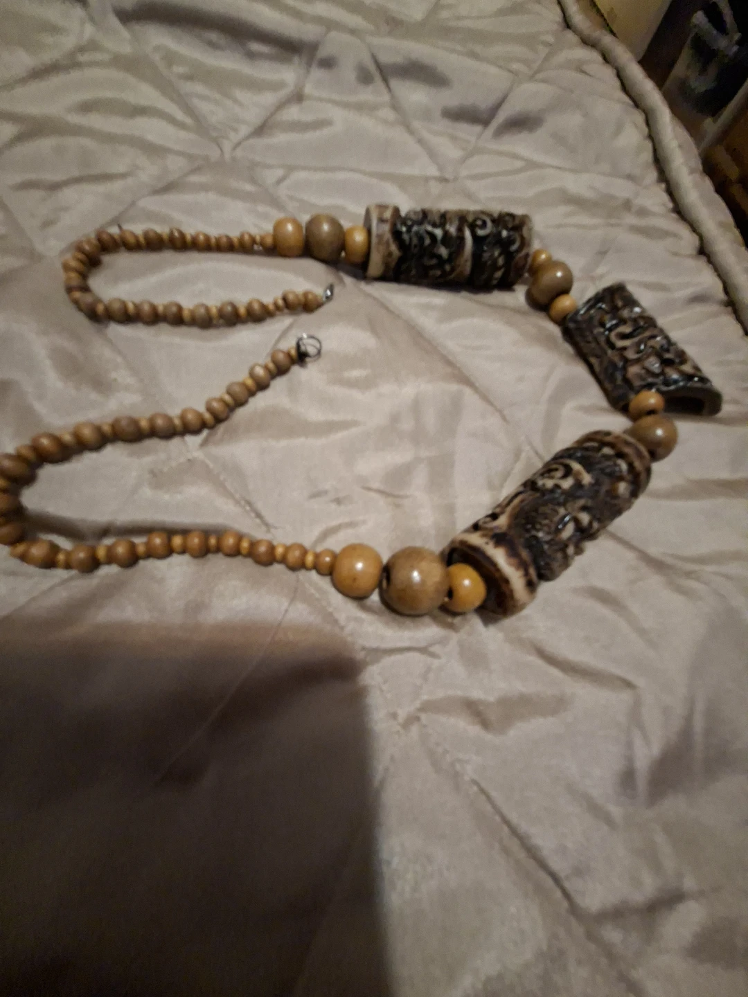 Carved Pendant and Wood Bead Necklace🏆 - photo 4