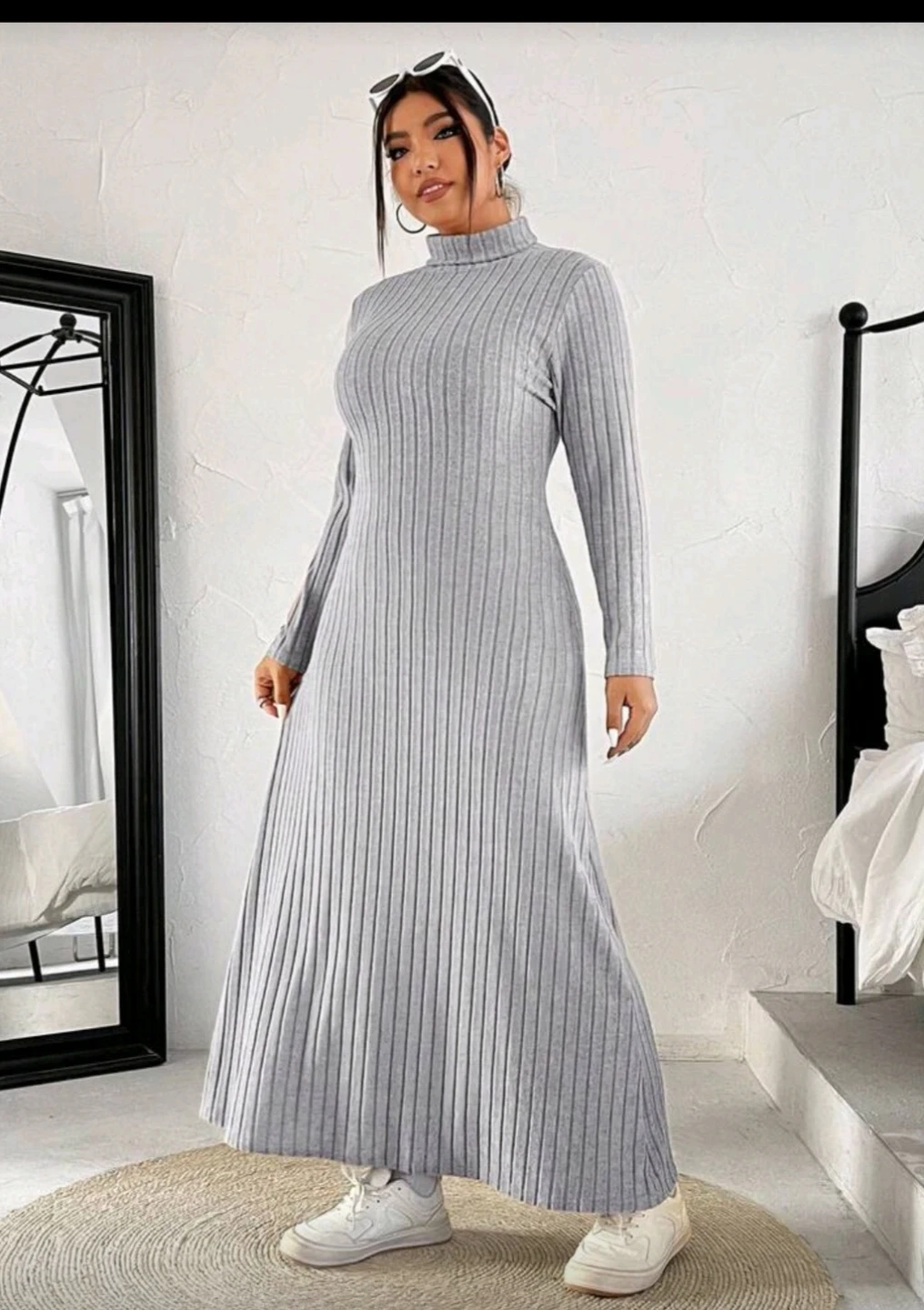 NEW Shein Grey Ribbed Turtleneck Maxi Dress - Size L