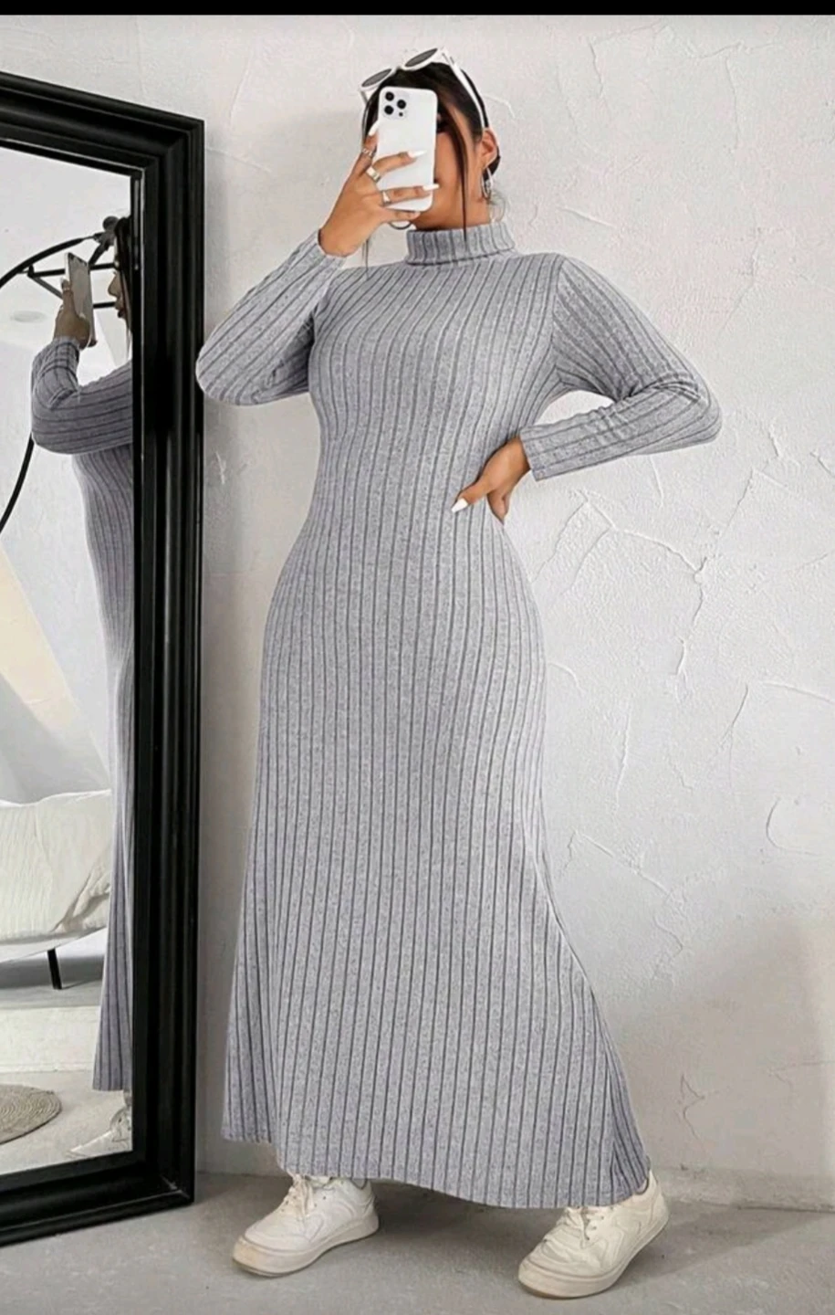 NEW Shein Grey Ribbed Turtleneck Maxi Dress - Size L - photo 2