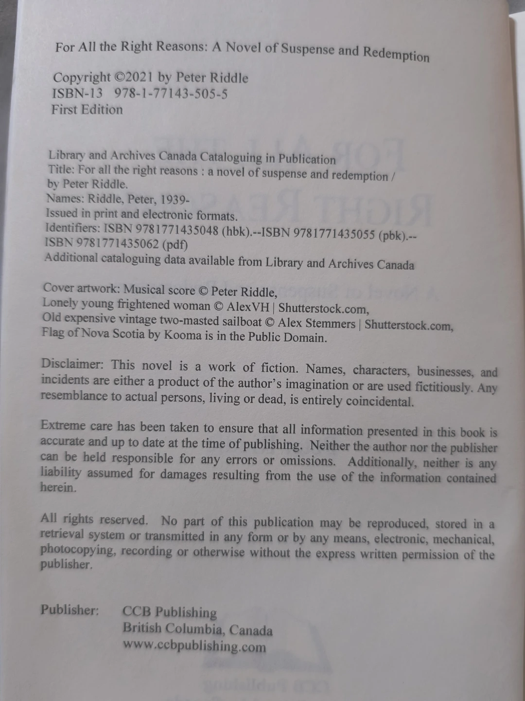 For All The Right Reasons. N.S. author Peter Riddle - photo 3