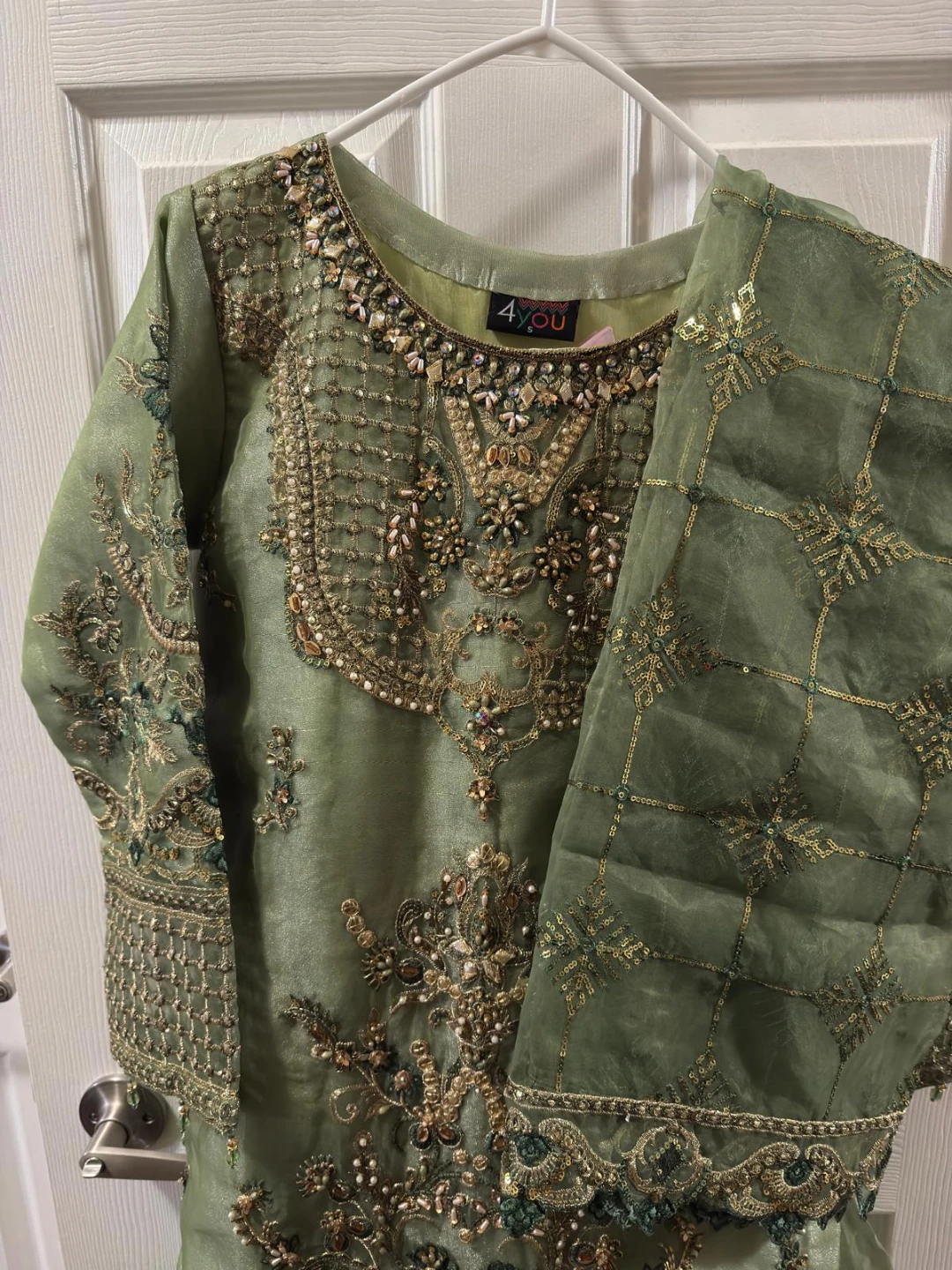 4You Green Embellished Kurti and Dupatta Set