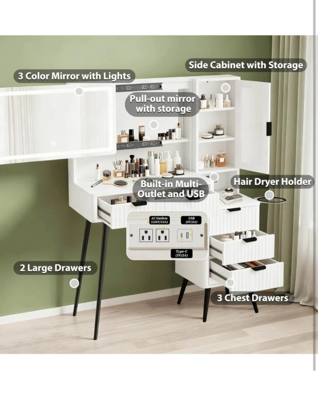 Brand new in box White Vanity Dressing Table with Lighted Mirror - photo 2