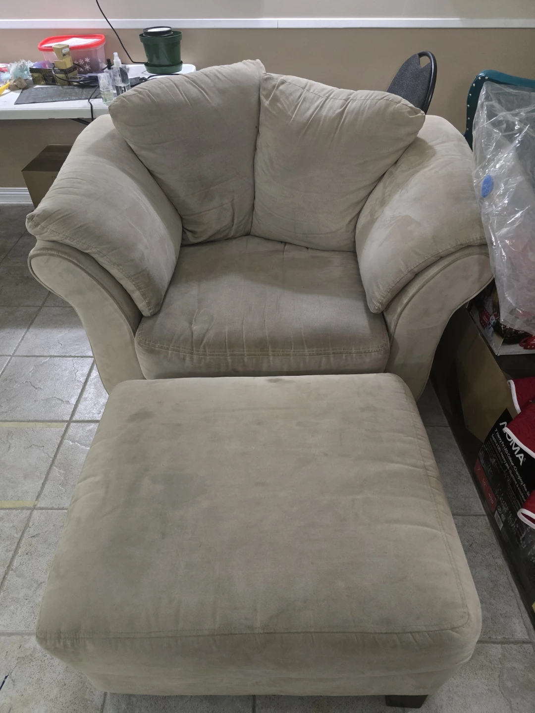 Tan Armchair with Ottoman