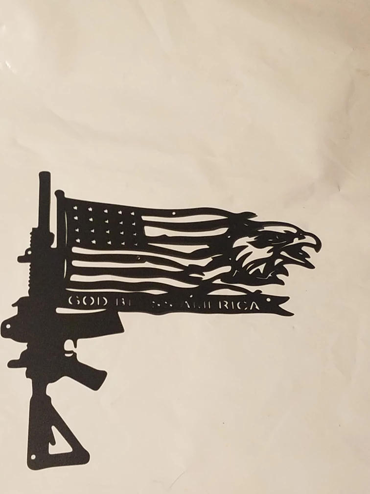 Metal Wall Art - God Bless America Eagle & Rifle Design