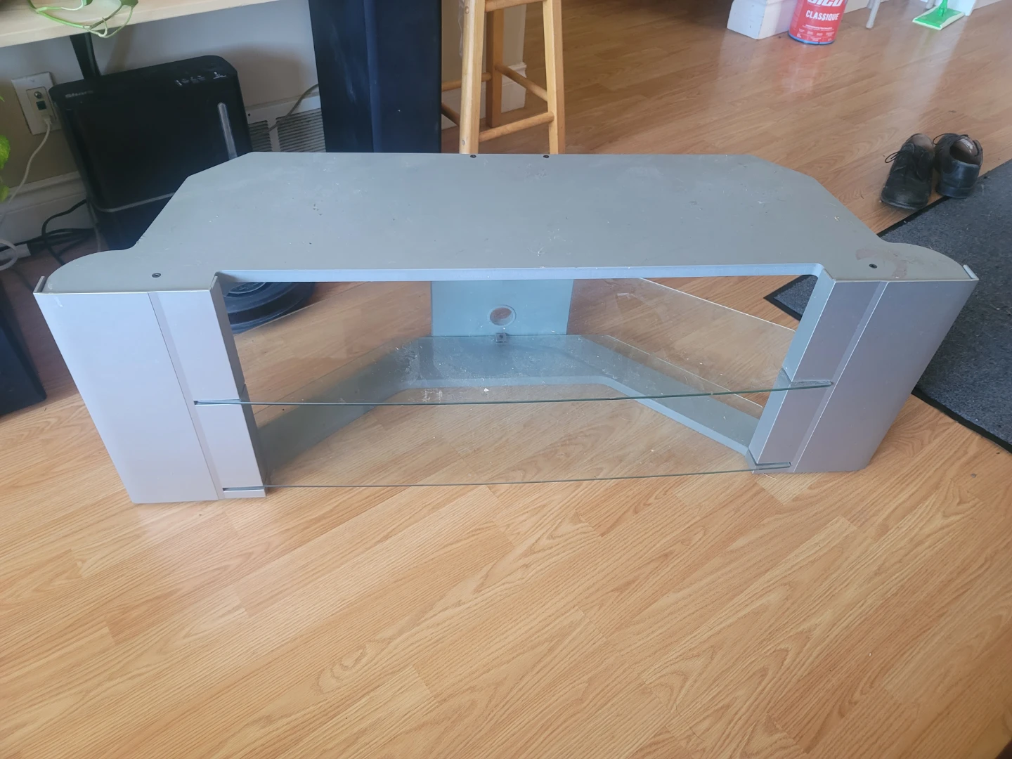 Grey TV Stand with Glass Shelves