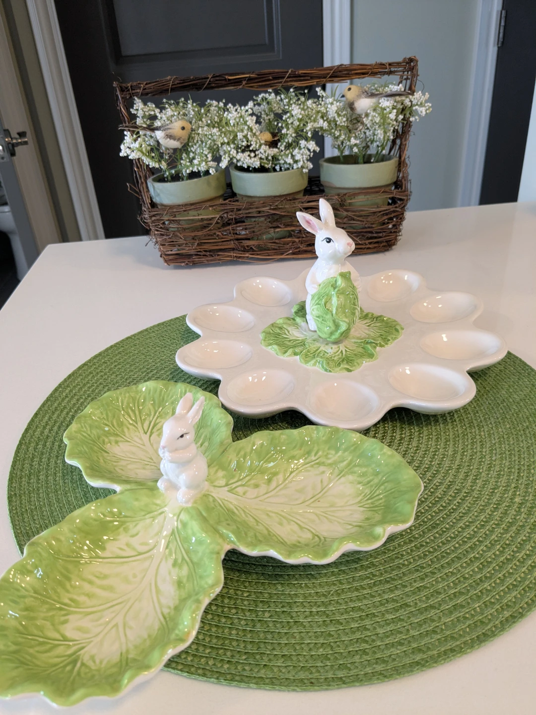 Ceramic Easter Egg Holder with Bunny