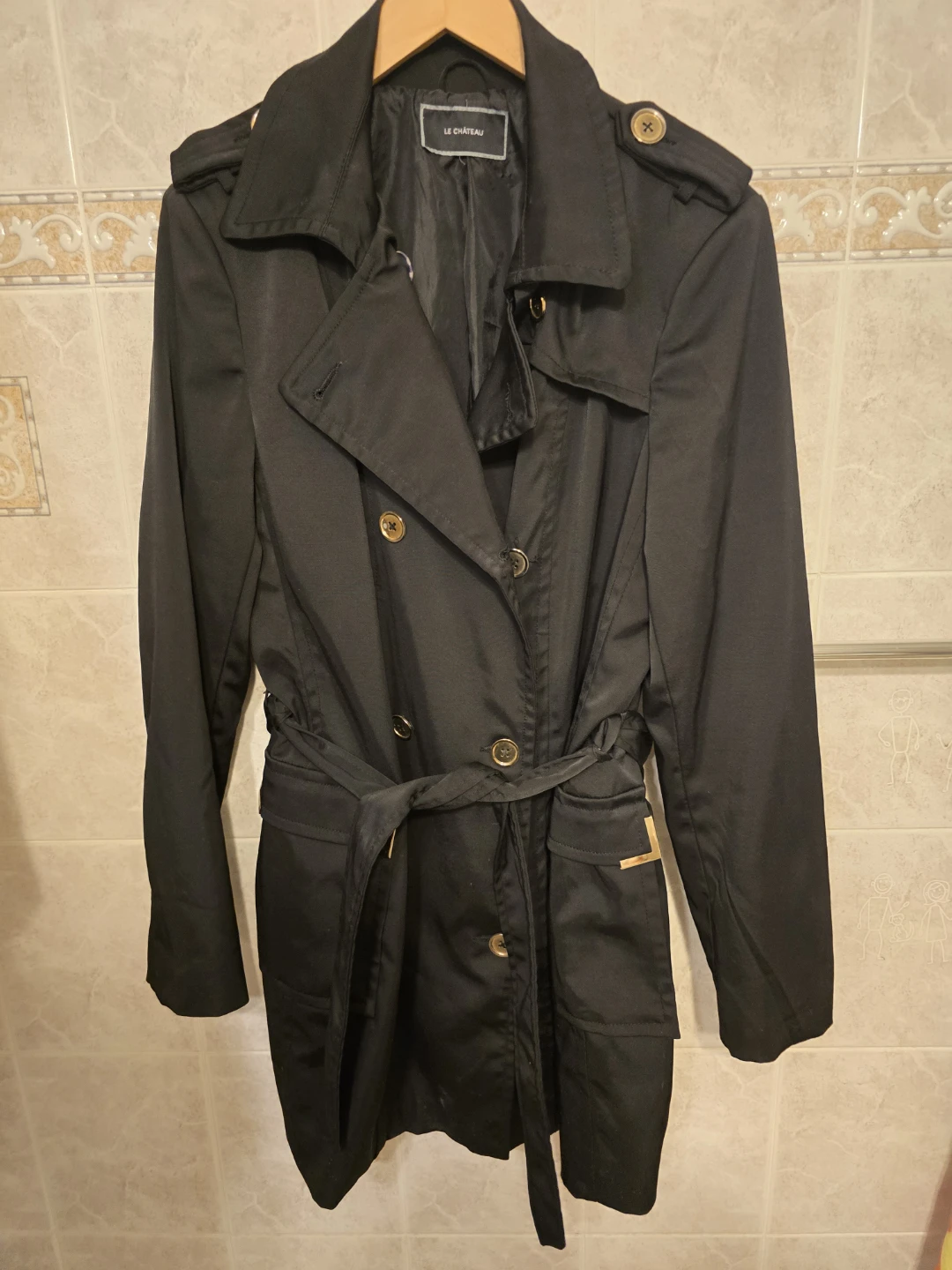 Le Château Black Double-Breasted Trench Coat size M-L
