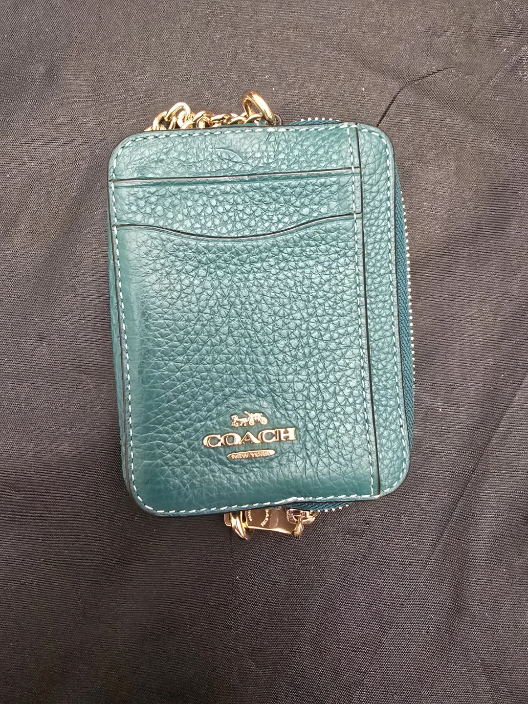 COACH Card Case Wallet with Chain - Teal Pebble Leather - photo 2