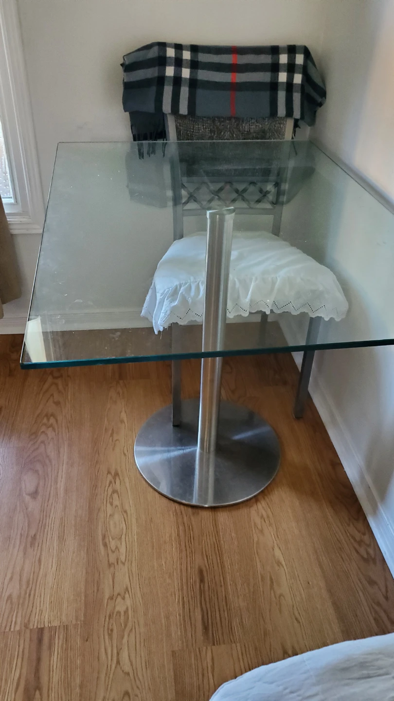 Glass top dining table with metal base - photo 2