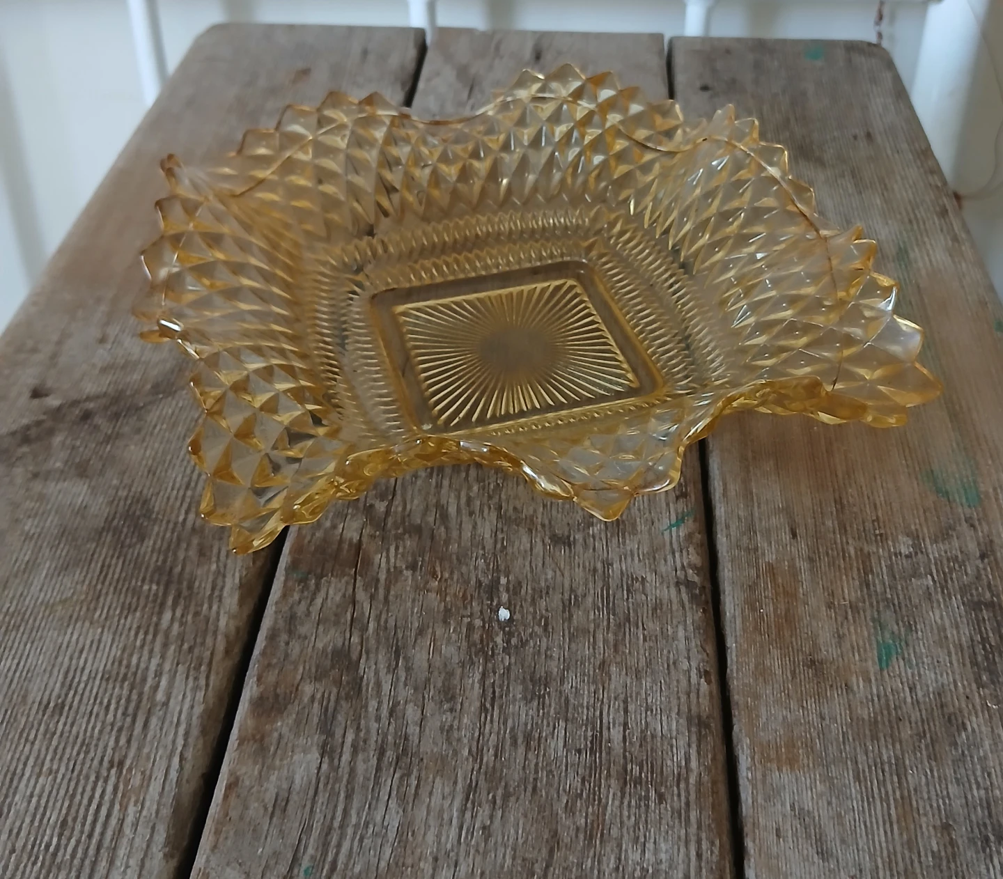 Vintage Amber Glass Diamond Pattern Bowl
