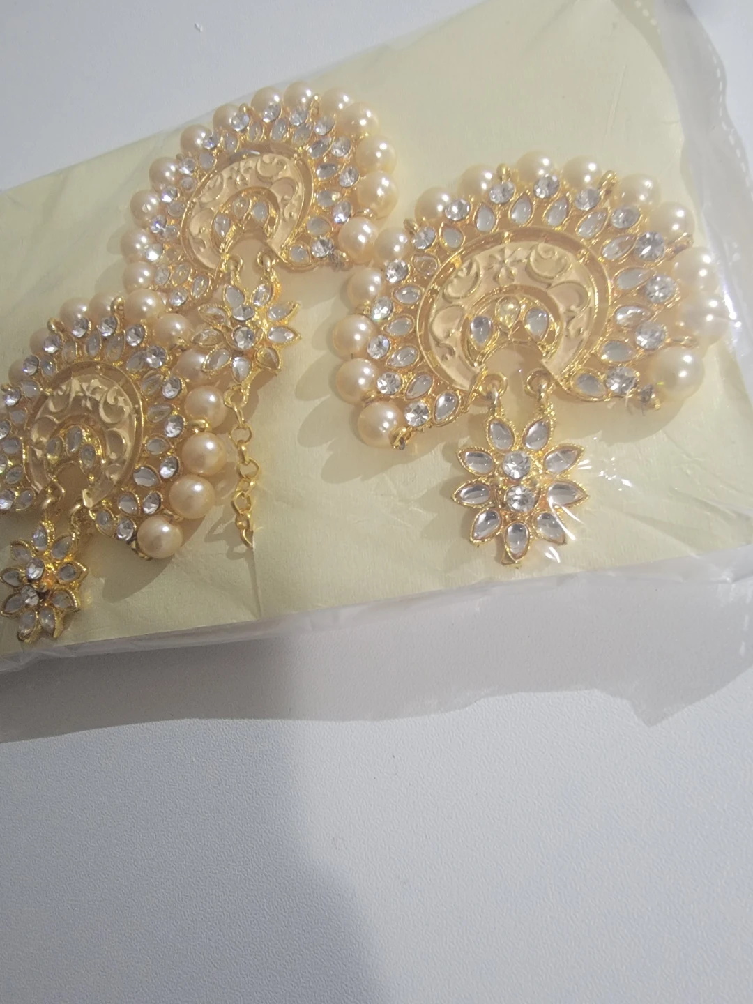 Gold Tone Faux Pearl & Crystal Earrings - photo 2