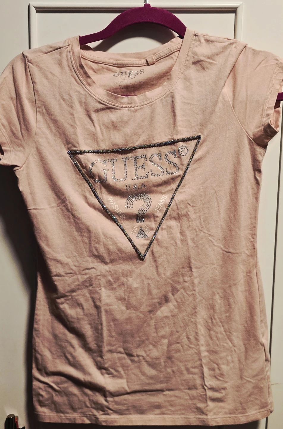 Guess Pink Rhinestone Logo T-Shirt Size S
